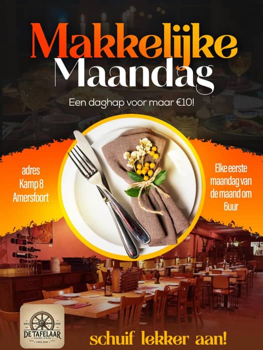 Reminder: Makkelijke Maandag komt eraan! Kom genieten van Hete Bliksem met Gehaktbal 🍽️ 2 maart om