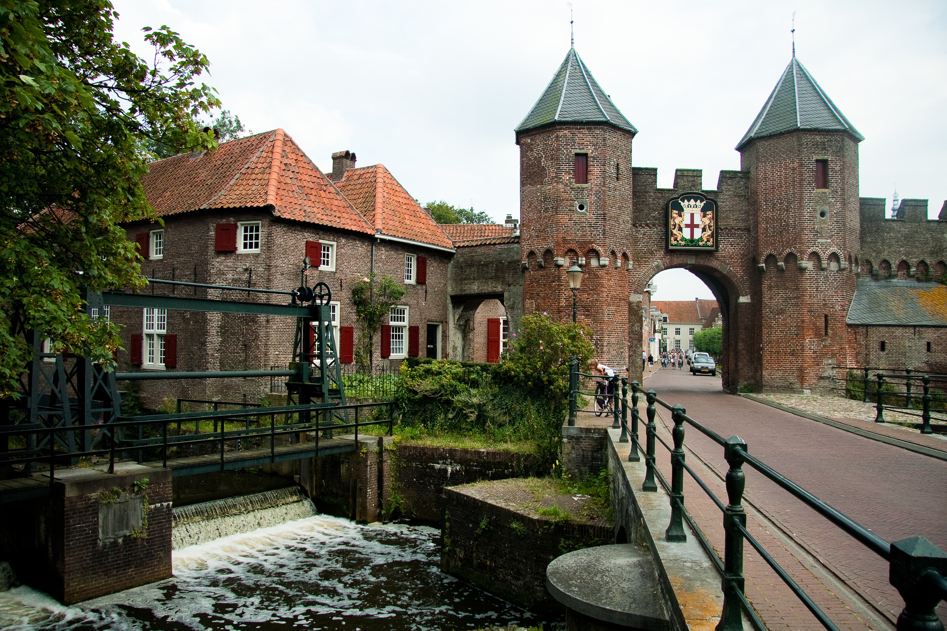 Koppelpoort city gate and canal in the historic center of Amersfoort.
